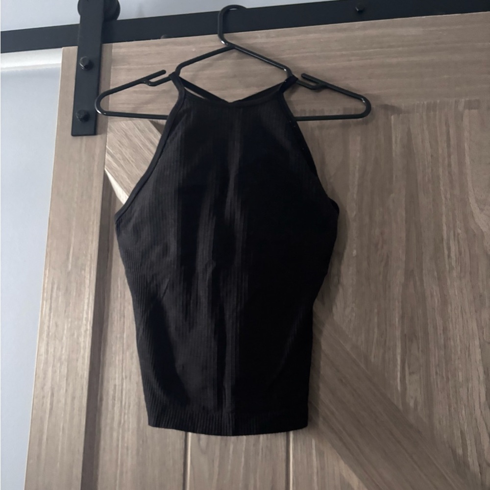 Lululemon - Grey and Black Ribbed Halter Crop Top - Women